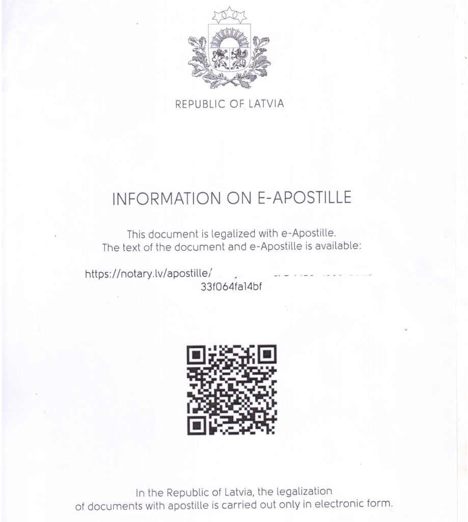 Apostille uz Latvijā izdotu dokumentu