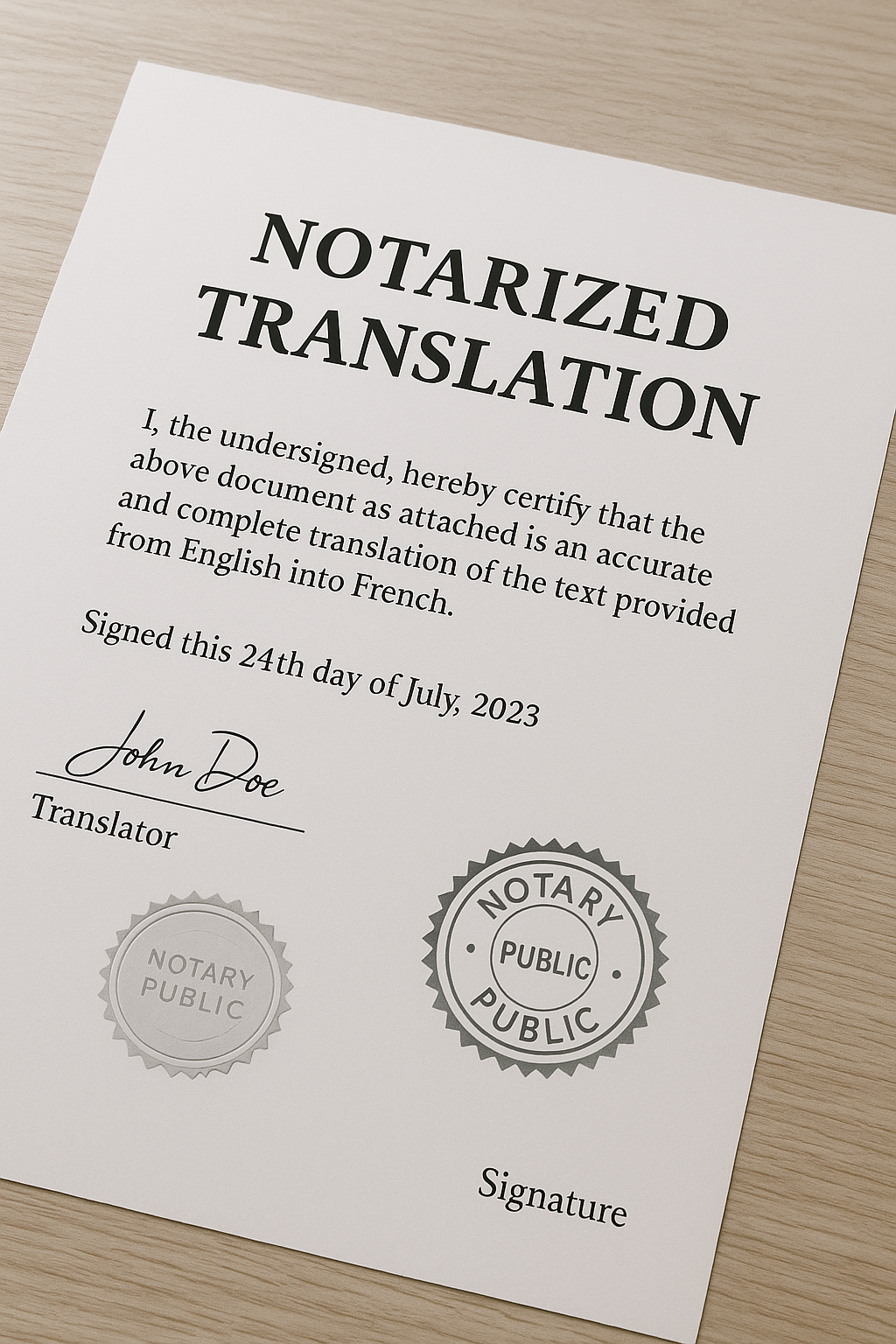 Пример нотариального перевода и заверения документа в Латвии