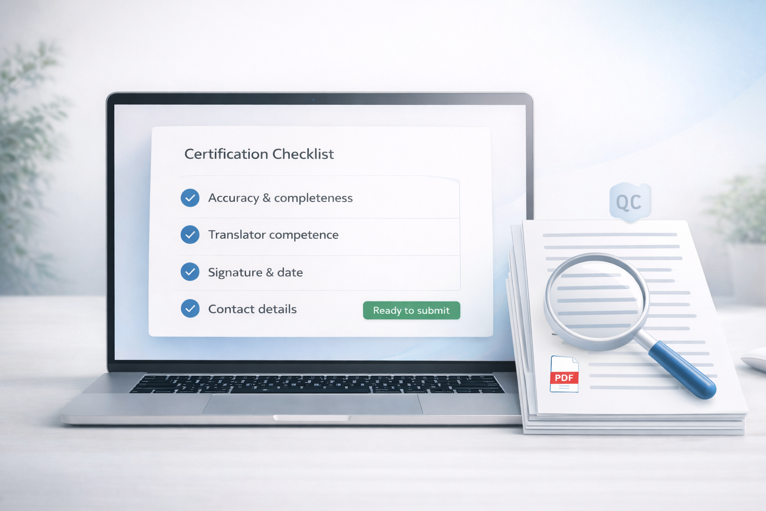 Quality control checklist for certified immigration document translation